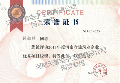 2016年优秀项目经理证书